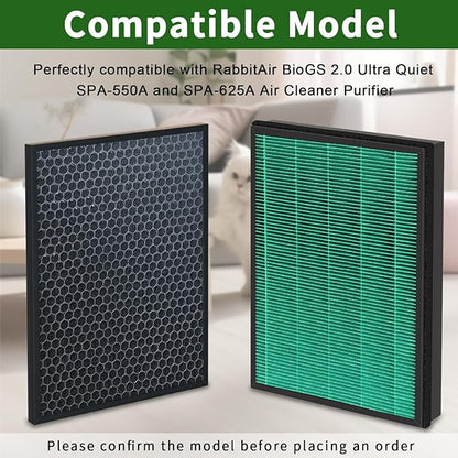 BioGS 2.0 Filter Kit Compatible with Rabbit Air BioGS 2.0 Ultra Quiet Air Cleaner Purifi-er, for Model SPA-550A and SPA-625A, Includes Carbon and Filter