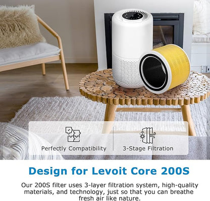 Core 200S-P Replacement Filter Compatible with LEVOIT Core 200S Smart WiFi Air PuriFier, Core 200S-RF Air Filter, Yellow, 2 Pack