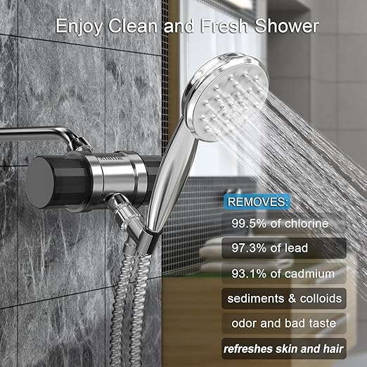 High Flow Shower Filter for Sensitive Skin and Hair with Metal Threads, Anti-Clogging Shower Head Filter, Reduces Chlorine, Scale, Chloramine, Sediments, and Odor