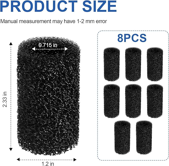 Pre Filter Sponge for Aquarium Shrimp Fry Fish Tank Filter Intake for Marina S10, S15 and S20 Filter,Imagitarium Replacement Filter Foam Cover Aquarium Filter Media Protects Baby Fish & Shrimp-8Pack