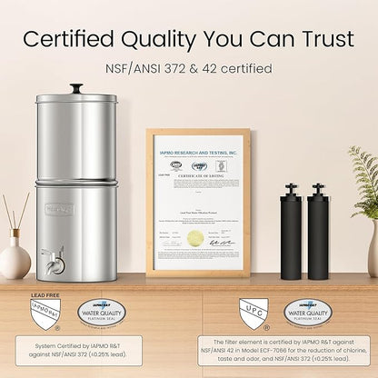 Waterdrop 1.5 Gallon Countertop Water Filtration System, NSF/ANSI 42&372 Certified Black Carbon Elements, Reduce Lead and Up to 99% Chlorine, for Home, Travel, Camping, Off-Grid