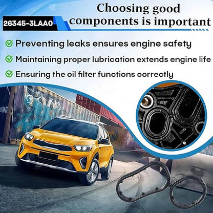 4-Pack 26345-3LAA0 Oil Filter Housing Gasket, Compatible with 2018-2020 Kia, Telluride 2020-2024 3.8L, Hyundai Genesis Palisade 3.8L Engine.Replaces 26345-3LAA0