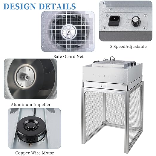 Vertical Laminar Flow-Hood Fan-Filter-Unit Yzzwer - FFU HEPA Filters for Class 100/ISO 5 Cleanliness in Clean Mycology and Mushroom Room 23.6" x 23.6" x 29" Working Area 110V