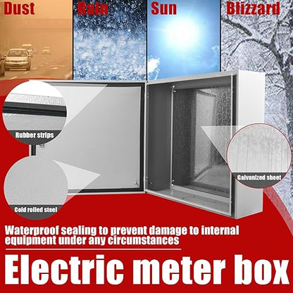 Electrical Box 24 x 20 x 8 Inch Indoor Outdoor Electrical Enclosure Box Steel Junction Box Wall Mounted Universal Electrical Project Box with Safety Locks and Mounting Plates