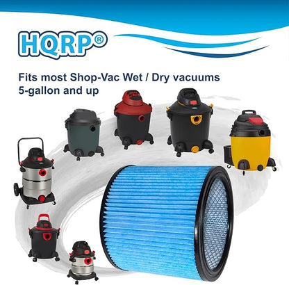 HQRP High Efficiency H13 HEPA Cartridge Filter 2-pack Replacement for Shop-vac 90340 90350 90304 90344 9034033, Fits most 4-16 Gallon Shop-Vac Wet/Dry Vacuums, Washable and Reusable, Blue