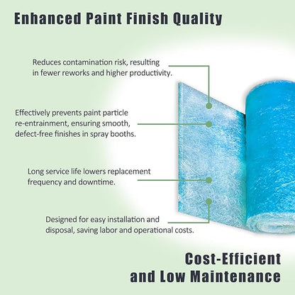 Fiberglass Paint Booth Filter Roll for Spray Booth 18-Gram Blue 200ft (48" x 200ft)