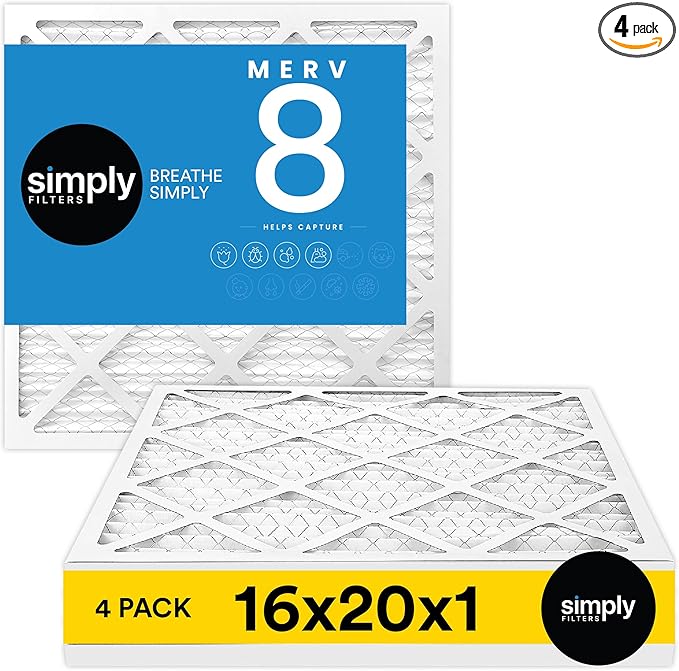 Simply 16x20x1 Air Filter, Merv 8, MPR 600, 4 Pack, Furnace Air Filter for HVAC (Actual Size: 15.75"x19.75"x0.75") DUST, Pet, & Allergy Control