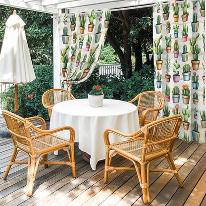 Summer Cactus Outdoor Curtains for Patio Cactus Tropical Plant Wooden Waterproof Outside Curtains with Grommet Top Weatherproof Curtain for Cabana Pergola Gazebo, 1 Panel, 54" W x 84" L