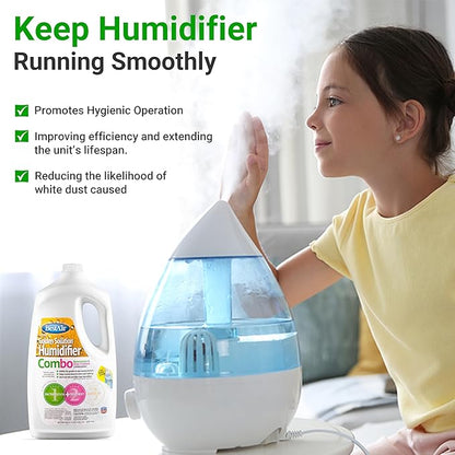 Bacteriostatic Humidifier Water Treatment– Extend Filter Life Eliminate Odors & Prevent Bacterial Growth – Compatible with All Cool Mist & Warm Mist Humidifiers – 64 oz Easy Pour Bottle (2 pack)