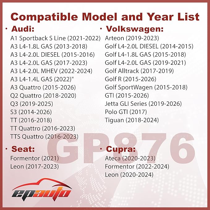 EPAuto GP876 (CA11876) Engine Air Filter, Replacement for Audi A3, A3 Quattro, Q3, S3, TT, TT Quattro; Volkswagen Golf, GTI, Jetta GLI, Arteon - Fit Select Models (2014-2025)