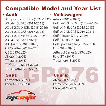 EPAuto GP876 (CA11876) Engine Air Filter, Replacement for Audi A3, A3 Quattro, Q3, S3, TT, TT Quattro; Volkswagen Golf, GTI, Jetta GLI, Arteon - Fit Select Models (2014-2025)