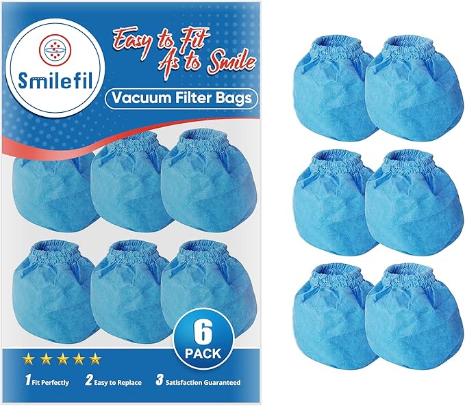 Smilefil VRC2 Cloth Filter Compatible with Vacmaster 1.5 to 3.2 Gallon Wet/Dry Vacuums, 6 Pack