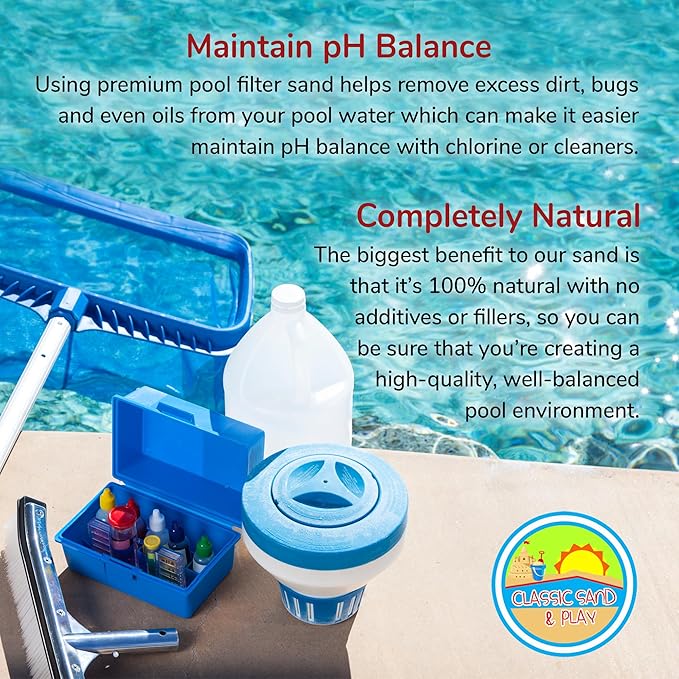 CLASSIC SAND & PLAY Swimming Pool Filter Sand for Above & Inground Pools, 20 lbs, Supports Residential and Commercial Filtration Systems, Premium Efficient Silica, No Clogging or Clumping, #20 Grade
