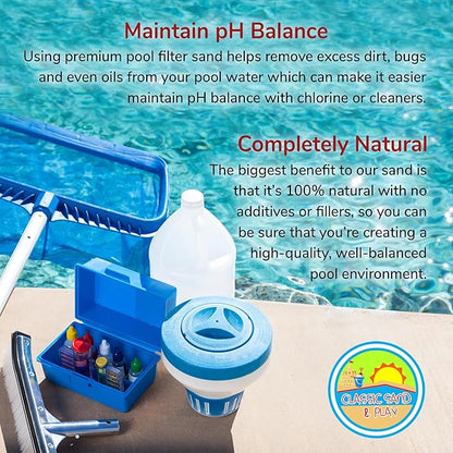 CLASSIC SAND & PLAY Swimming Pool Filter Sand for Above & Inground Pools, 20 lbs, Supports Residential and Commercial Filtration Systems, Premium Efficient Silica, No Clogging or Clumping, #20 Grade