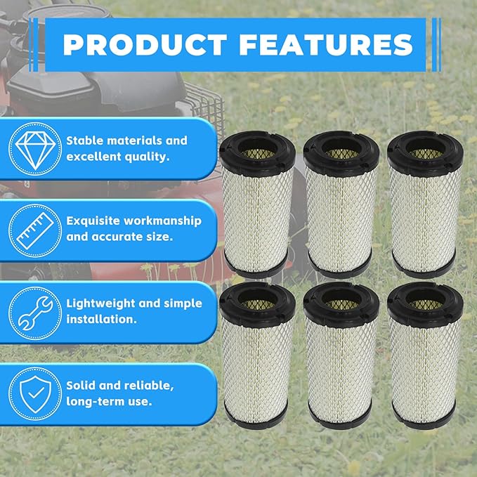 waltyotur 6 Pcs Air Filter 4163715 11013-1290 25 083 02-S 1G659-11222 Replacement for Kubota Bobcat Kawasaki Kohler