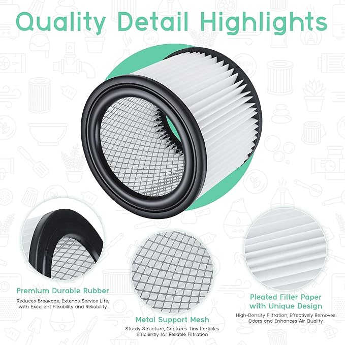 90398 HEPA Replacement Filter - Small Cartridge Vacuum Filter Pack of 2 Fit for Shop-Vac 90398/118692, 9039800, 903-98, 903-98-00 Wet and Dry Vacuum (2 Filters+ 1 Brush)