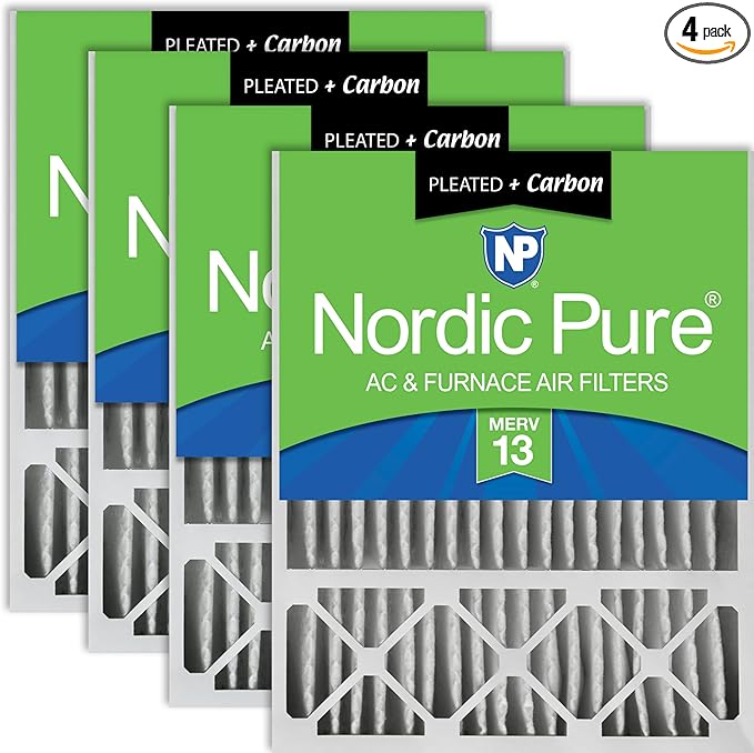 Nordic Pure 20x25x5 (Actual Size: 19 7/8 x 24 7/8 x 4 3/8) Honeywell Replacement Air Filters MERV 13 Plus Carbon 4 Pack
