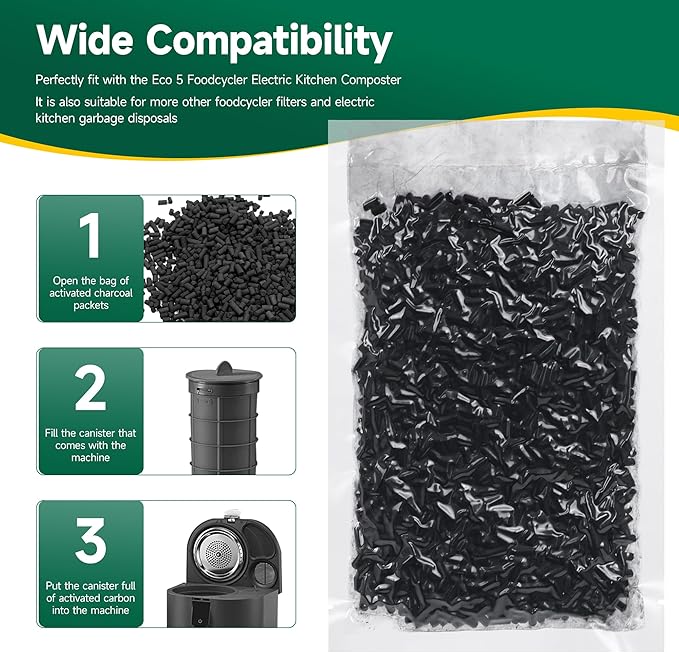 2 Packs 210g Odor Absorbing Activated Carbon Filter Refills for Smart Waste Kitchen Composter, Activated Charcoal Pellets