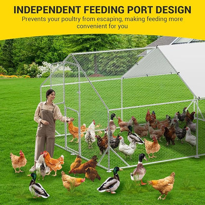 9.8X13.1x6.6FT, Large Walk in Chicken Run Pen Cage, Metal Coop Clearance with Double Door, Chicken Runs for Yard with Cover, Outdoor Cages for Chickens and Range Poultry, Large Chicken Coops