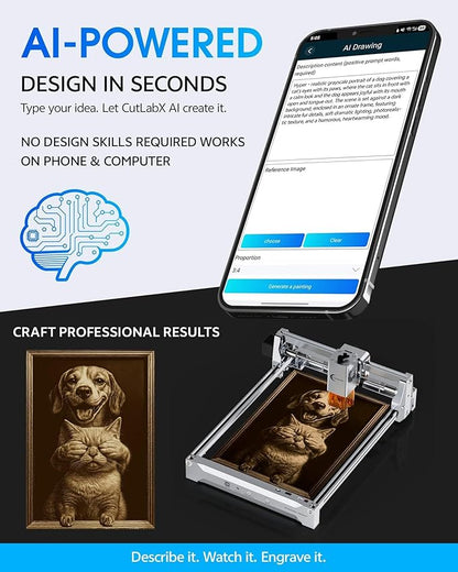 Laser Engraver 12W Laser Engraving Machine for Wood Metal Acrylic Glass Stone, DIY CNC Portable Laser Cutter 7.9" x 11.8" (Near A4) Offline Engraving Carverall K15 Pro Silvery, 12000mW, Class 1