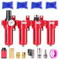 TAILONZ PNEUMATIC 1/2 Inch NPT 0-150 PSI Red Industrial Grade 4 Stage Air Drying System, Double Particulate Filter, Coalescing Filte,Desiccant Dryer and Air Regulator Manual Drainage