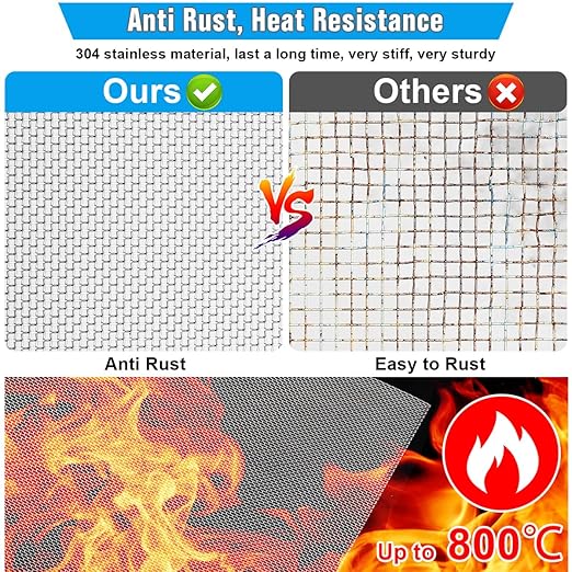 Valchoose 4PACK Stainless Steel Woven Wire Mesh Never Rust, Air Vent Mesh 11.8"X8.2"(300X 210mm), Hard and Heat Resisting Screen, 1mm Hole 20 Mesh Easy to Cut for Rodents Filters Window DIY Projects