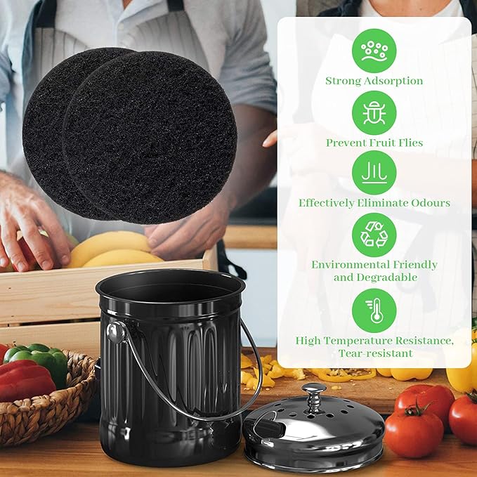 7 Pack Compost Bin Charcoal Filters Round Indoor Kitchen Compost Bucket Activated Charcoal Filters Replacements Sheets (6.7 Inch)