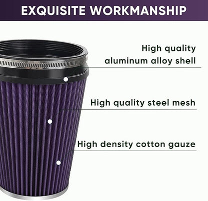 6" 152mm Cold Air Intake Filter Clamp-On Replacement High Flow Inlet Air Filter High Performance Washable Cone Filter 9" Tall Purple