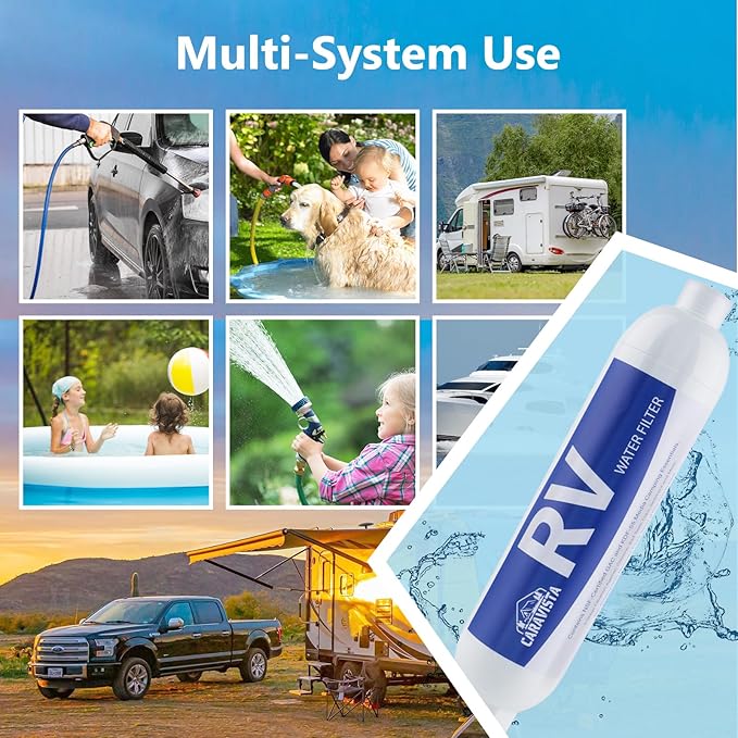 RV Water Filter - Inline Water Filter with Flexible Hose Protector - NSF & ANSI 42 Certified - Camping Essentials for Reducing Odors, Bad Taste, Chlorine and Rust（2 Pack）