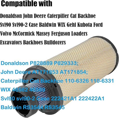 Engine Air Filters Compatible with Donaldson P828889 P829333 John Deere AT171853 AT171854 Caterpillar Cat Backhoe 110-6326 110-6331 Wix 46569 Case 222421A1 222422A1 Baldwin RS3545 Engine Filtration