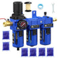 NEWPO 1/2'' NPT Compressed Air Filter Regulator Lubricator Combo with Pressure Gauge,Brass Filter and Desiccant Dryers,Semi-Auto Drain, Metal Bracket-Blue