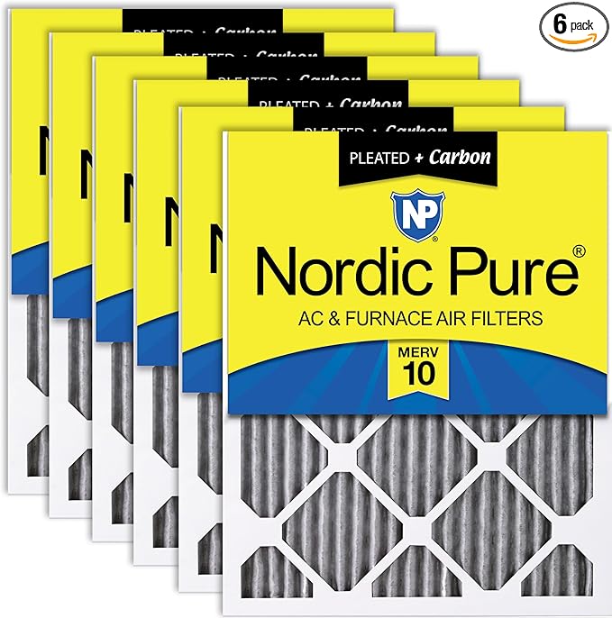 Nordic Pure 16x16x1 (Actual Size: 15 3/4 x 15 3/4 x 3/4) Furnace Air Filters MERV 10 Pleated Plus Carbon 6 Pack