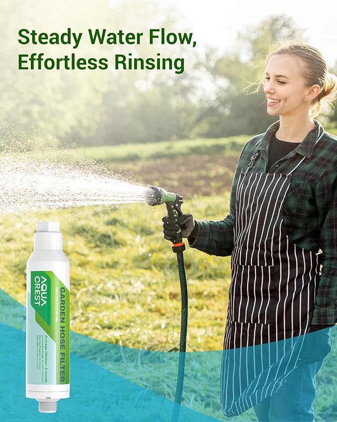 AQUA CREST Garden Hose Water Filter for Plants, Greatly Reduces Chlorine, Odor, Improve Plants Health, Ideal for Organic Gardening, Farming and Pets, Pack of 4