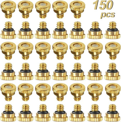 KUWAN 0.016" Orifice (0.4mm) Thread UNC 10/24 Brass Misting Nozzles Low Pressure Atomizing Misting Sprayer Water Hose Nozzle for Greenhouse, Landscaping, Outdoor Cooling Mister System (150PCS)
