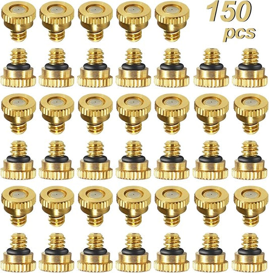 KUWAN 0.016" Orifice (0.4mm) Thread UNC 10/24 Brass Misting Nozzles Low Pressure Atomizing Misting Sprayer Water Hose Nozzle for Greenhouse, Landscaping, Outdoor Cooling Mister System (150PCS)