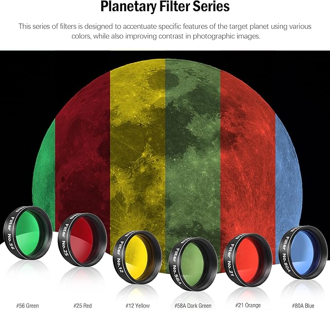 Astromania 14 Piece Telescope Accessory Kit 1.25 Inch Telescope Eyepiece and Filter Set Deluxe Version, 5pcs Plossl Eyepiece Set, 6pcs Colored Filter Set, Moon Filter, 2X Barlow Lens&Sturdy Carry Case