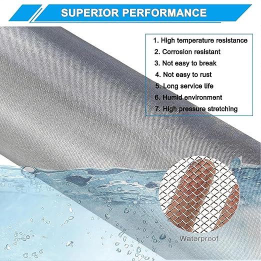 10 Mesh Stainless Steel Mesh Screen 304, 15.7'' x 147''(40cm x 375cm) Metal Mesh Screen, Rust Free Wire Screen Mesh, 2mm Hole Easy to Cut for Air Vent Mesh, Window Screen, BBQ, Craft DIY
