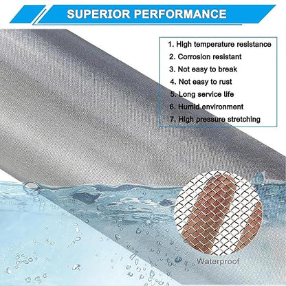 10 Mesh Stainless Steel Mesh Screen 304, 15.7'' x 147''(40cm x 375cm) Metal Mesh Screen, Rust Free Wire Screen Mesh, 2mm Hole Easy to Cut for Air Vent Mesh, Window Screen, BBQ, Craft DIY