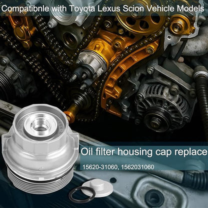 Oil Filter Housing Cap Assembly Compatible with Toyota Camry RAV4 Highlander Tundra 4Runner Tacoma Sienna Venza Avalon Fj Cruiser,Oil Filter Housing Cover 2010-2018 Replaces 15620-31060