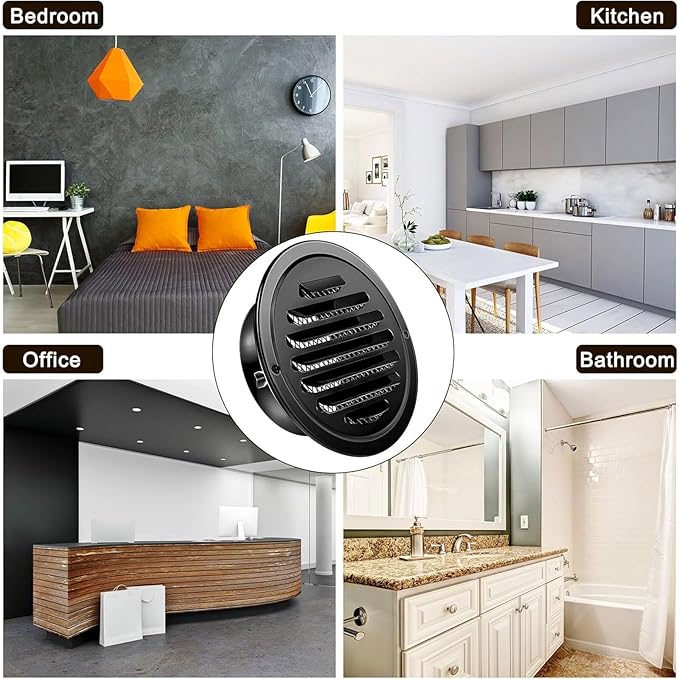 Zonon 24 Pcs Stainless Steel Soffit Vents 4 Inch Round Dryer Vent Cover with Mesh Screen for Home Outdoor Bathroom Wall Ceiling Outside Exterior Exhaust (Black)
