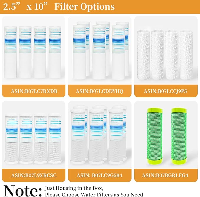 Geekpure 10-Inch Whole House Slim Water Filter Housing for 2.5" x 10" Filter - 3/4" NPT Brass Port - with Air Relief Valve-Blue-Pack of 3