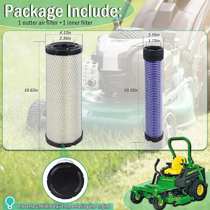 Kefly Inner & Outer Air Filter 11013-7044 11013-7045 Replaces Kawasaki 11013-7019, 11013-7020, Kohler 25 083 01, 25 083 04, Kubota TA040-93220, TA040-93230, John Deere M131802 M131803 (2 pcs)