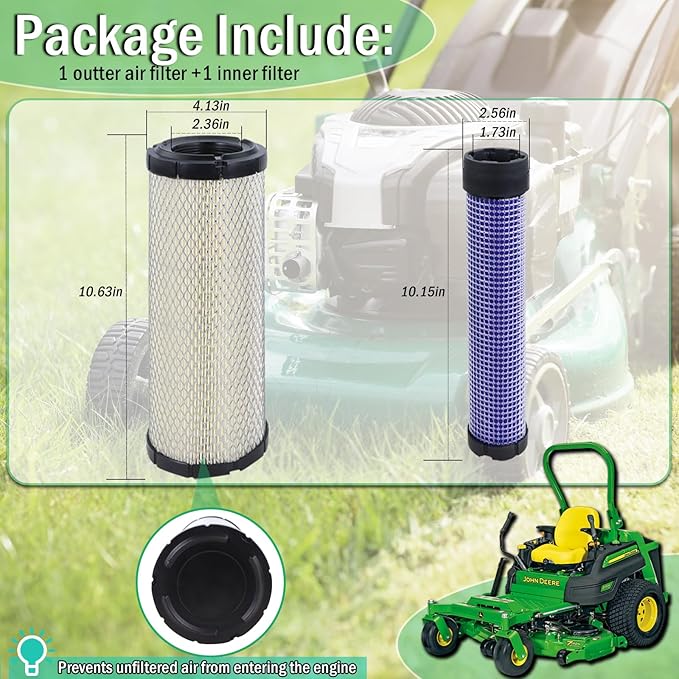 Kefly Inner & Outer Air Filter 11013-7044 11013-7045 Replaces Kawasaki 11013-7019, 11013-7020, Kohler 25 083 01, 25 083 04, Kubota TA040-93220, TA040-93230, John Deere M131802 M131803 (3 pcs)