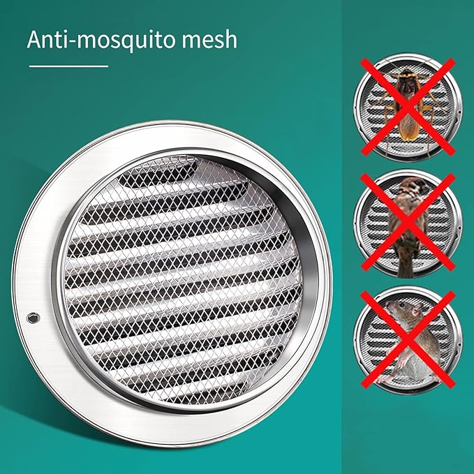 Wall Vent Cover 2"-12" Stainless Steel Round Exhaust Grille Outlet Ventilation, Air Vents Dryer, Weatherproof with Built-in Fly Screen Mesh, External Exhaust Extractor Kitchen Range Hood