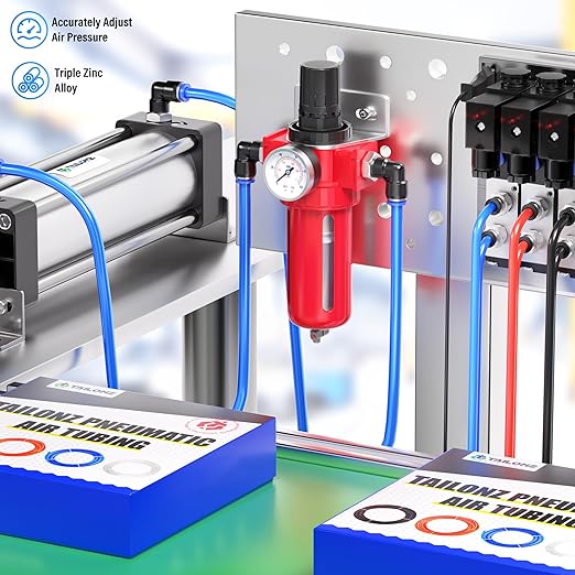TAILONZ PNEUMATIC 0-150PSI 1/4 Inch NPT Aluminum Alloy Air Filter, Particulate Filter, Coalescing Filter, Desiccant Dryer and Air Regulator (Manual Drainage)