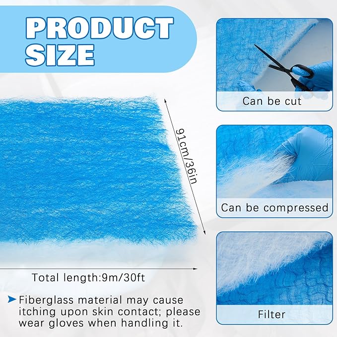 Pangda 360" x 36" x 1" Hammock Roll Air Vent Filters Media Fiberglass Air Filter Roll Industrial HVAC & Dust Collection Pre-filter Media for Furnaces, Ventilation & Workshop