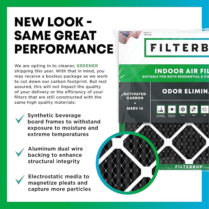 Filterbuy 17x25x1 Air Filter MERV 10 Odor & Allergy Defense with Activated Carbon (3-Pack), Electrostatic Pleated HVAC AC Furnace Filters Replacement, Made in USA (Actual Size: 16.50 x 24.50 x 0.75)