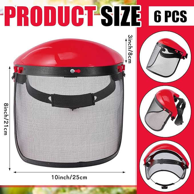 Amylove 6 Pcs Safety Face Shield with Mesh Weed Whacking Face Shield Masks Chainsaw Gardening Weed Mover Protection (Red)