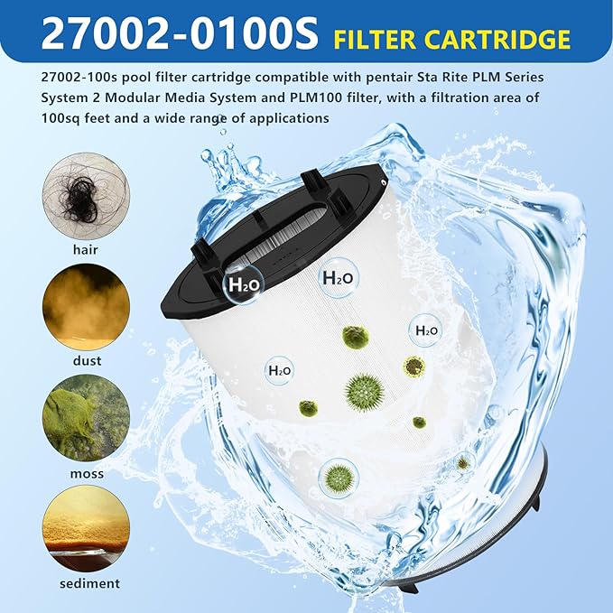 27002-0100s Pool Filter Cartridges Compatible with pentair sta-rite 27002-0100S Pool Filter System 2 Modular Media Pool and PLM100 D.E. Filter,100 sq.ft D.E. Filter with 24800-0121 Air Bleed Assembly
