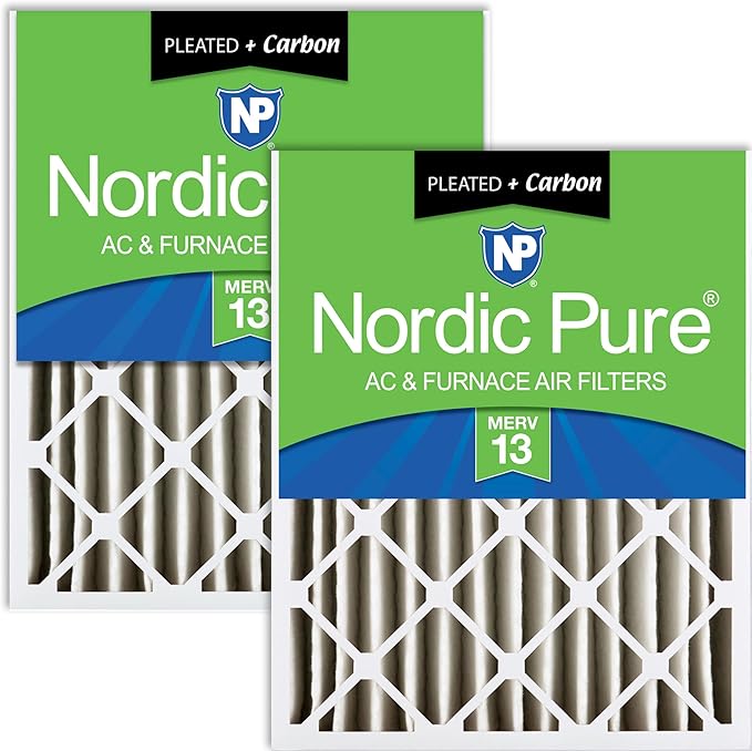 Nordic Pure 20x20x4 (Actual Size: 19 1/2 x 19 1/2 x 3 5/8) Pleated Air Filters MERV 13 Plus Carbon 2 Pack